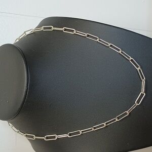 Elegant Silver Tone Paperclip Chain Textured LNecklace